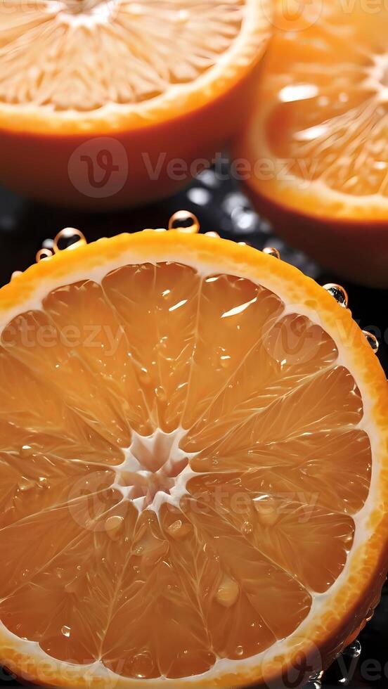 ai generato arancia fette con acqua goccioline su loro foto