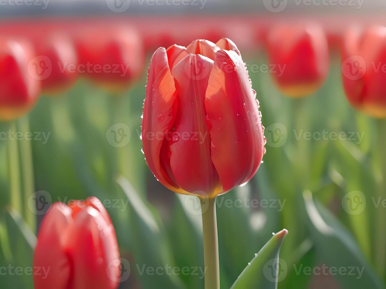 ai generato un' rosso tulipano nel un' campo foto