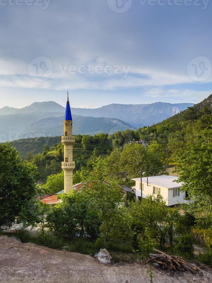 moschea Torre nel un' foresta con nuvoloso foto