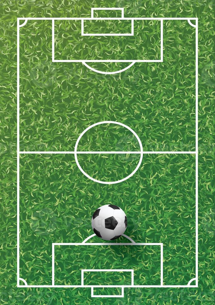 pallone da calcio su erba verde del modello del campo di calcio e della priorità bassa di struttura. grafico illustrativo. foto