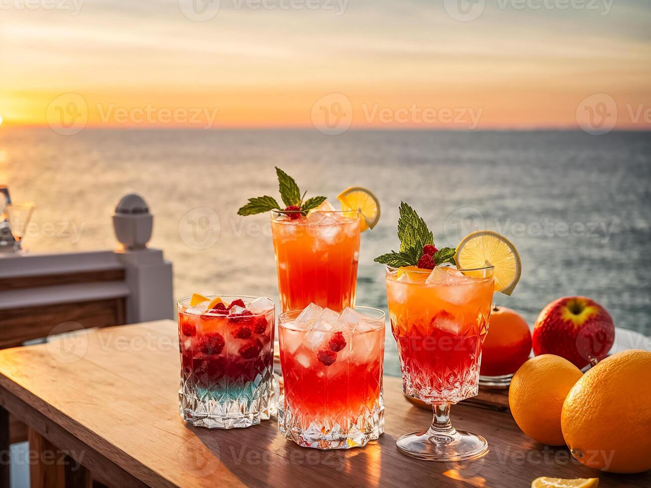 ai generato tropicale cocktail contro il mare foto