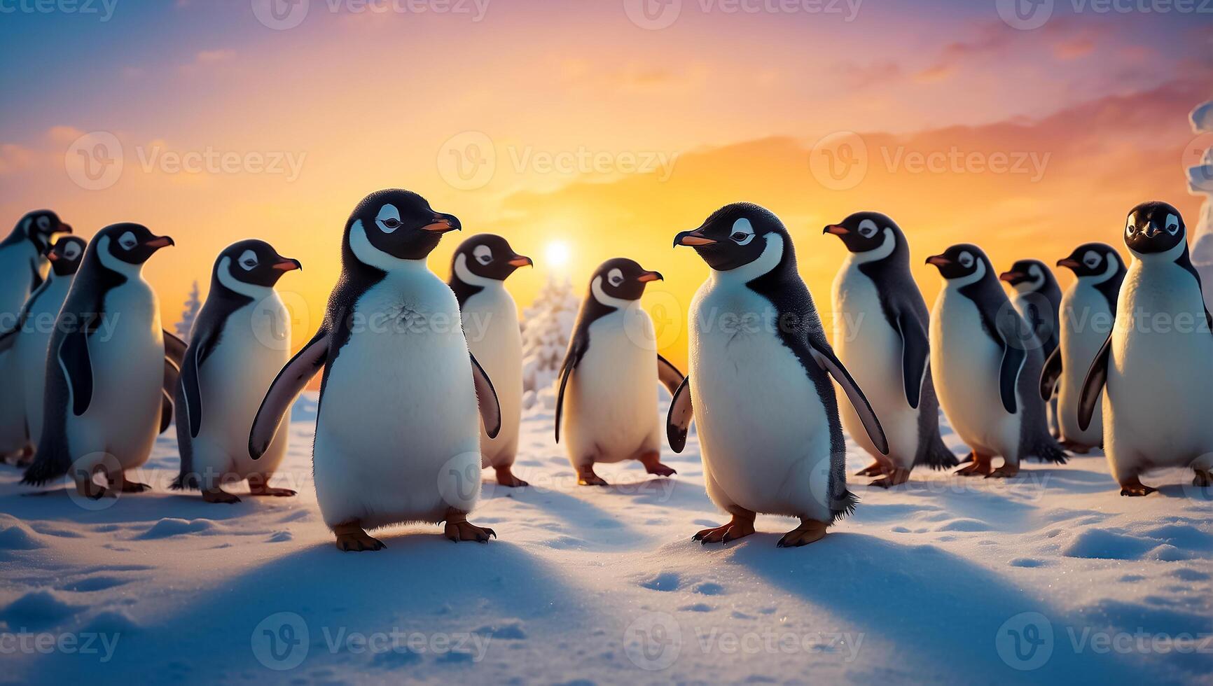 ai generato carino pinguini nel il nord foto