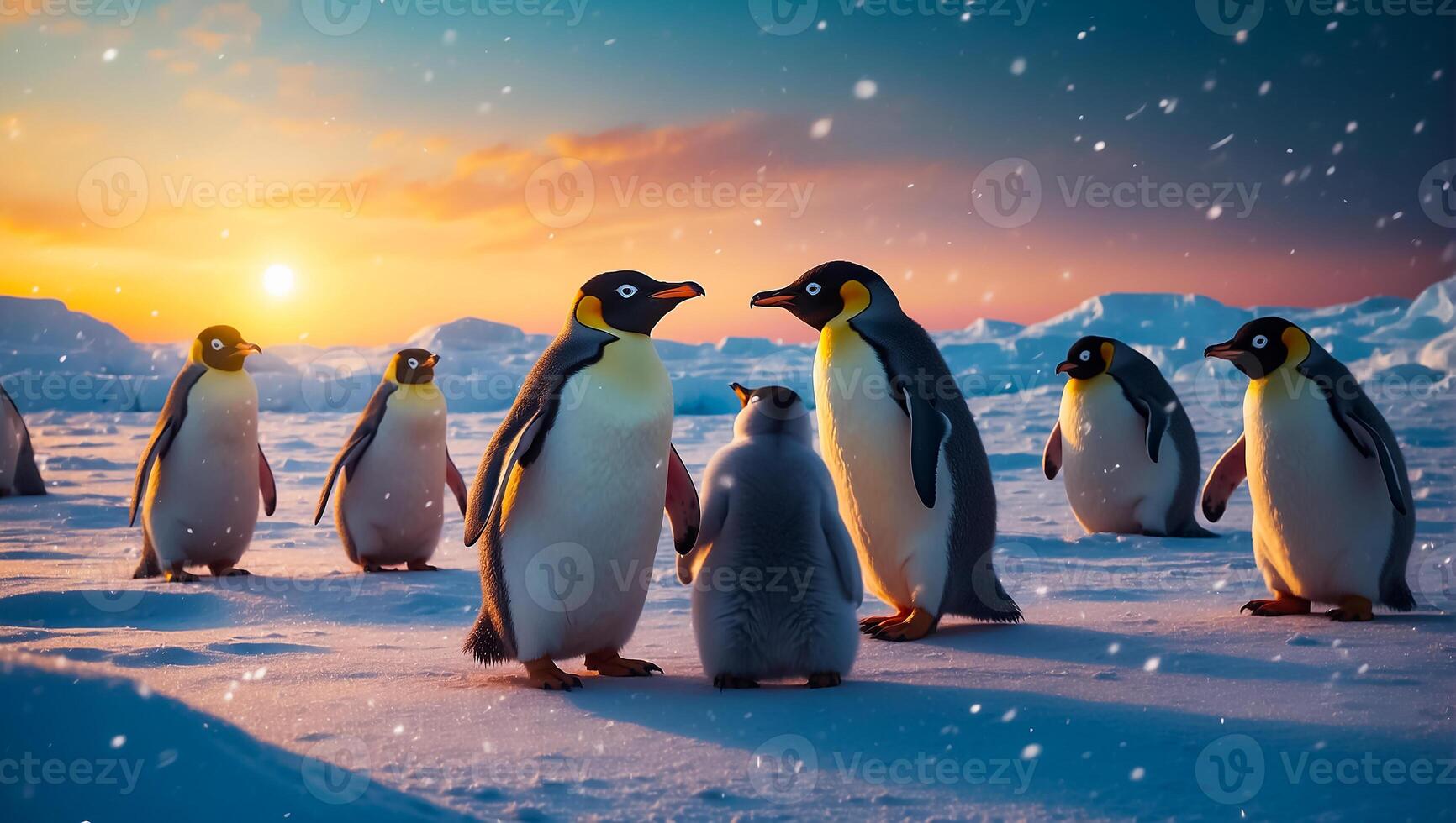 ai generato carino pinguini nel il nord foto