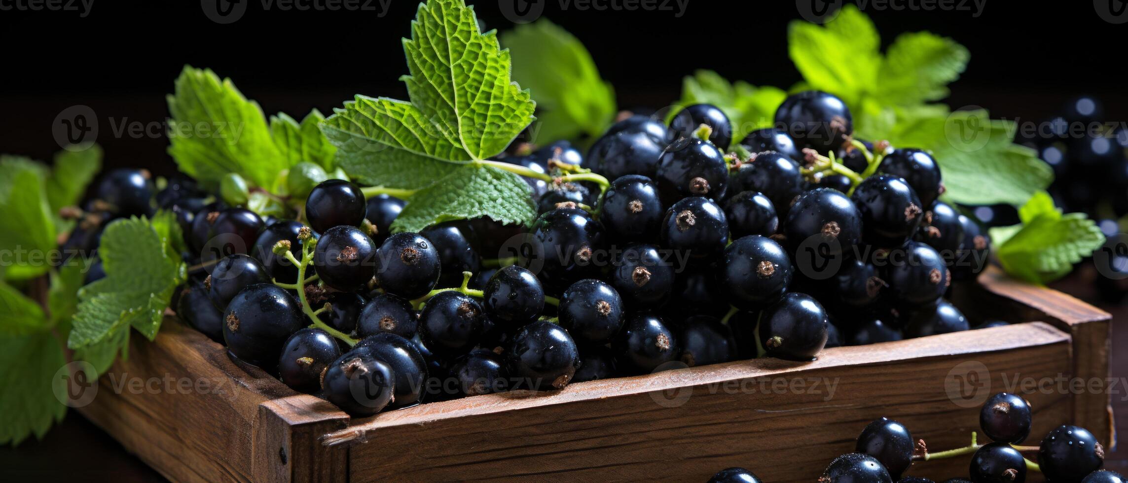 ai generato ricco Schermo di nero ribes nel un' di legno scatola . foto