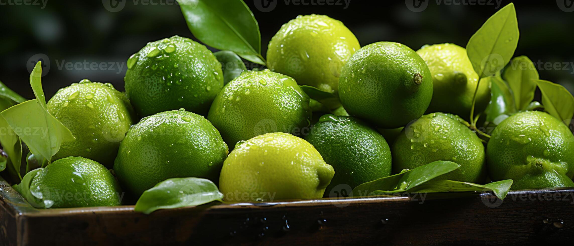 ai generato vivace verde Limes nel un' di legno scatola. foto