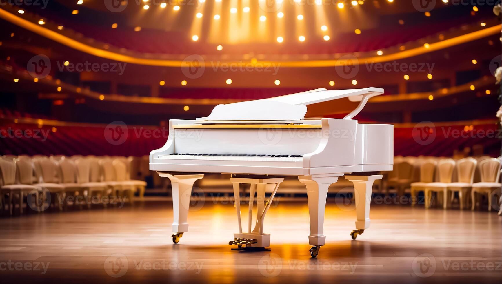 ai generato bellissimo bianca pianoforte nel il concerto sala foto