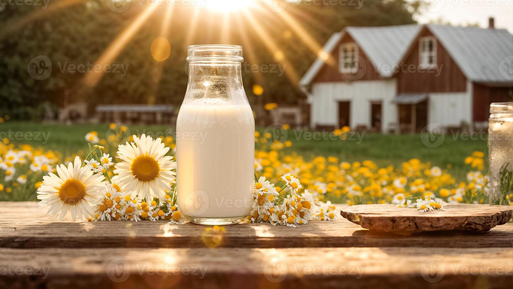 ai generato latte bottiglie su il azienda agricola foto