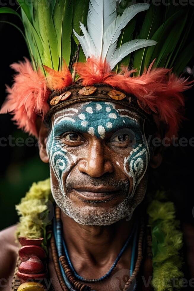 ai generato ritratto di un' polinesiano uomo a partire dal il Pacifico isola di tahiti. francese polinesia foto