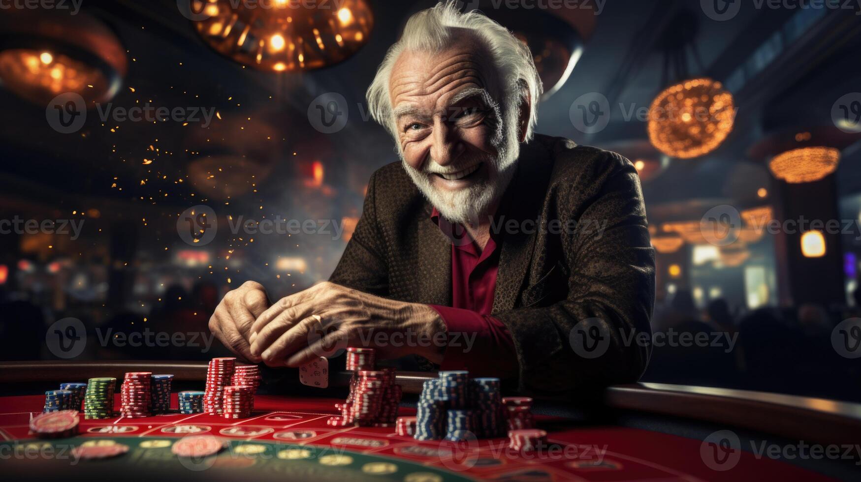 ai generato un' ricco bello pensionato uomo nel un' casinò foto