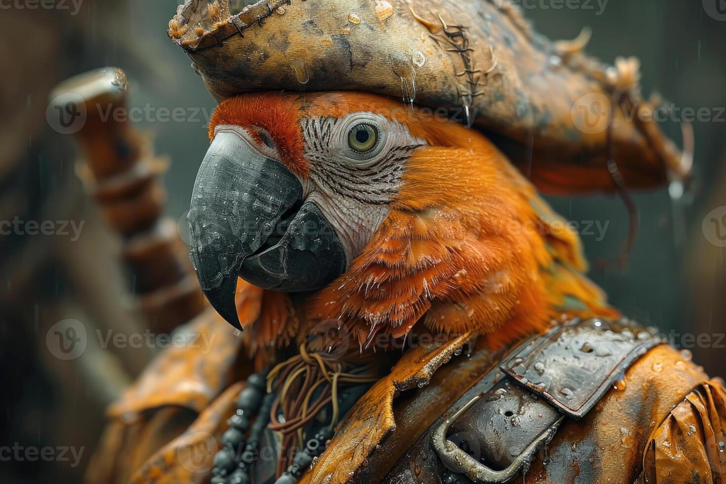 ai generato ritratto di un' pirata ara pappagallo contro il sfondo di natura foto