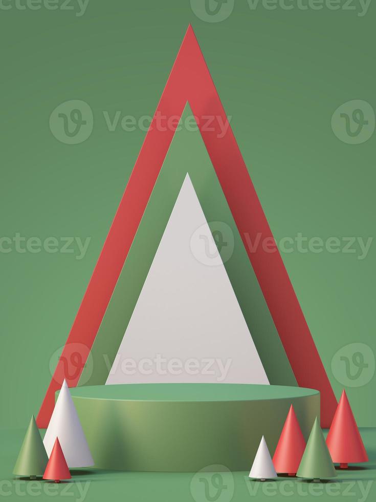 natale e capodanno prodotto podio mockup display sfondo con albero di natale, 3d render background foto