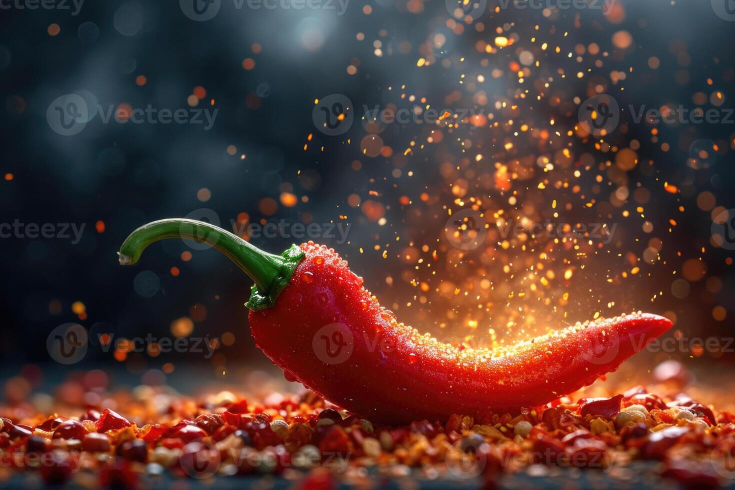 ai generato fresco rosso chili Pepe su fuoco. il concetto di speziato cibo e spezie foto