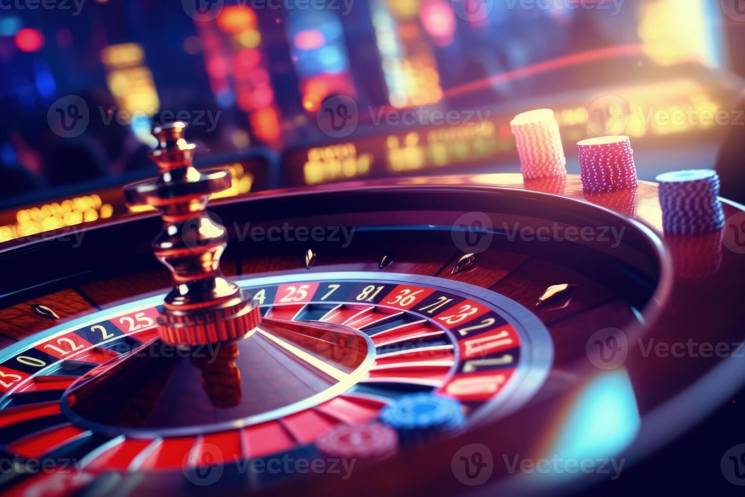 ai generato contento i giocatori d'azzardo a un' casinò giocando roulette e poker. foto