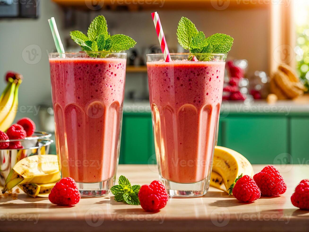 ai generato fragola e Banana frullato foto