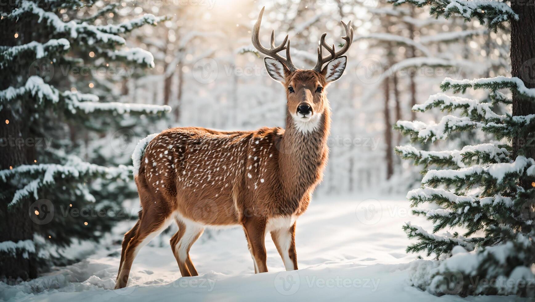 ai generato carino cervo nel il inverno foresta foto