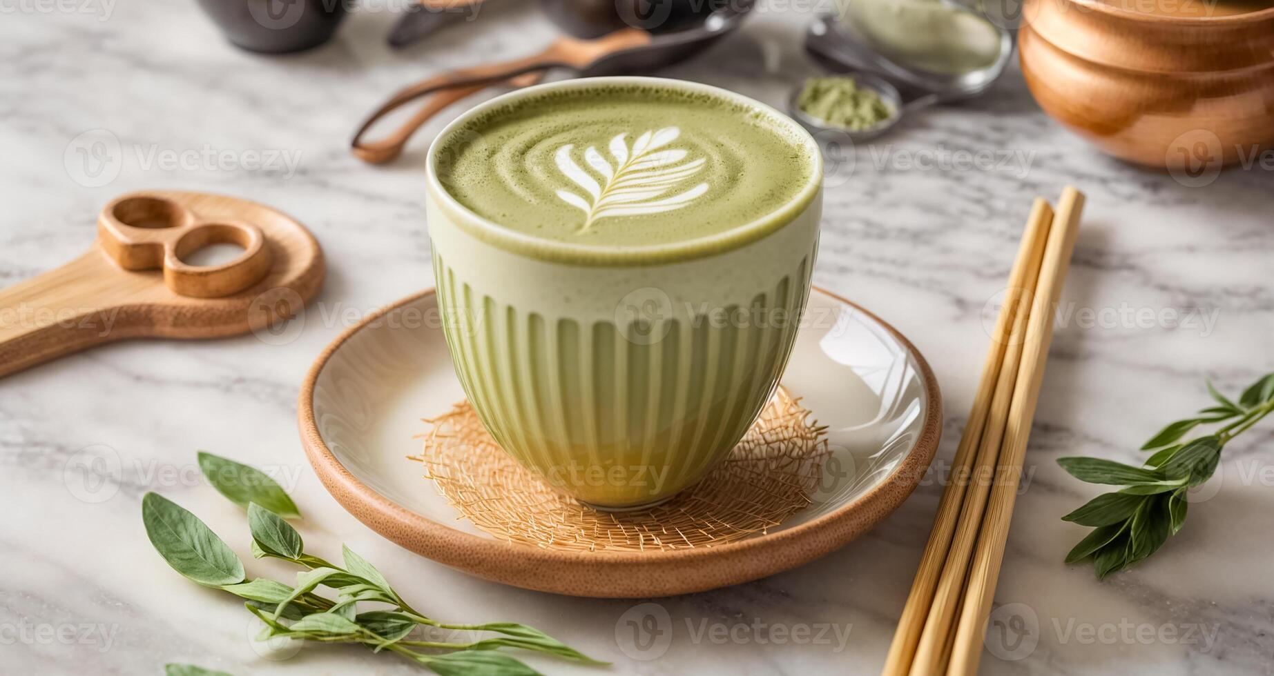 ai generato matcha tè su il tavolo foto