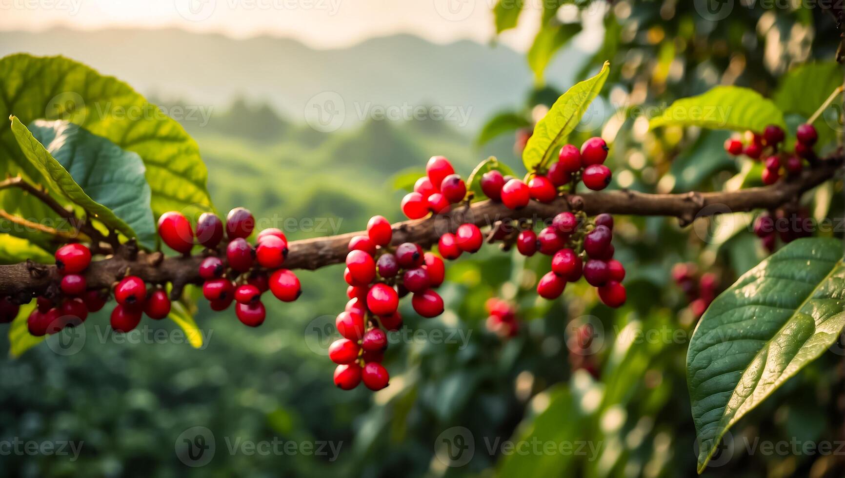 ai generato caffè maturazione su un' piantagione foto