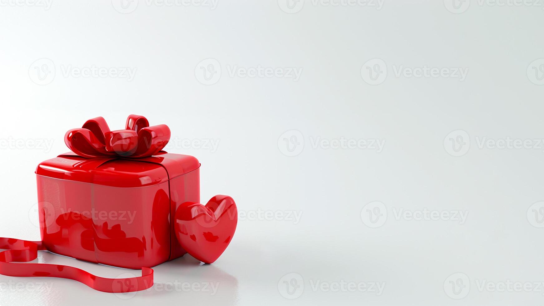 ai generato San Valentino sorpresa 3d rosso cuore regalo scatola, nastro, superiore Visualizza, vuoto spazio, ai generato foto