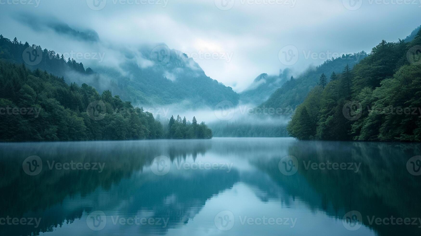 ai generato foto bellissimo scenario di un' lago con il riflessione od circostante montagne nel il sfondo ai generato