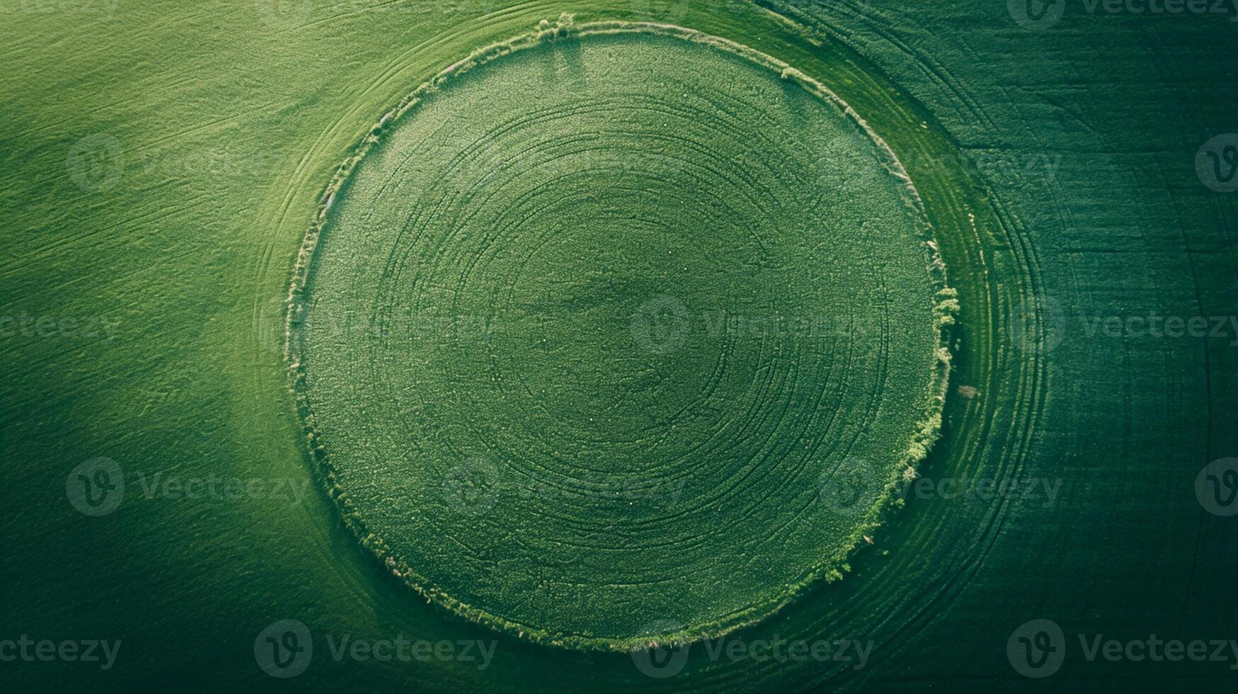 ai generato minimalismo paesaggio con trasparente cerchio, buio verde colore, neutro colori,bellissimi ai generato foto