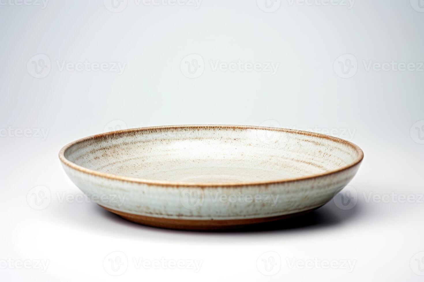 ai generato vuoto fatto a mano ceramica piatto su bianca sfondo foto