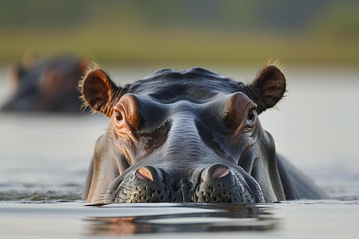 ai generato ippopotamo testa emergente a partire dal il acqua. il acqua ha dolce increspature, indicando quiete ai generato foto