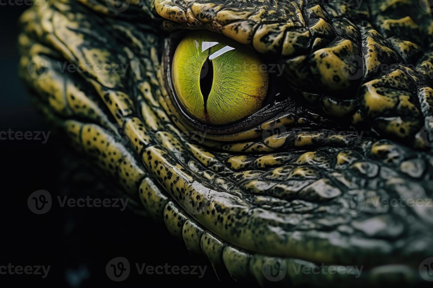 ai generato avvicinamento foto di sorridente coccodrillo con occhio contatto.