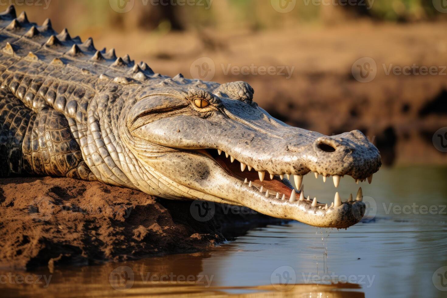 ai generato Nilo coccodrillo macchiato su Sud africano safari foto