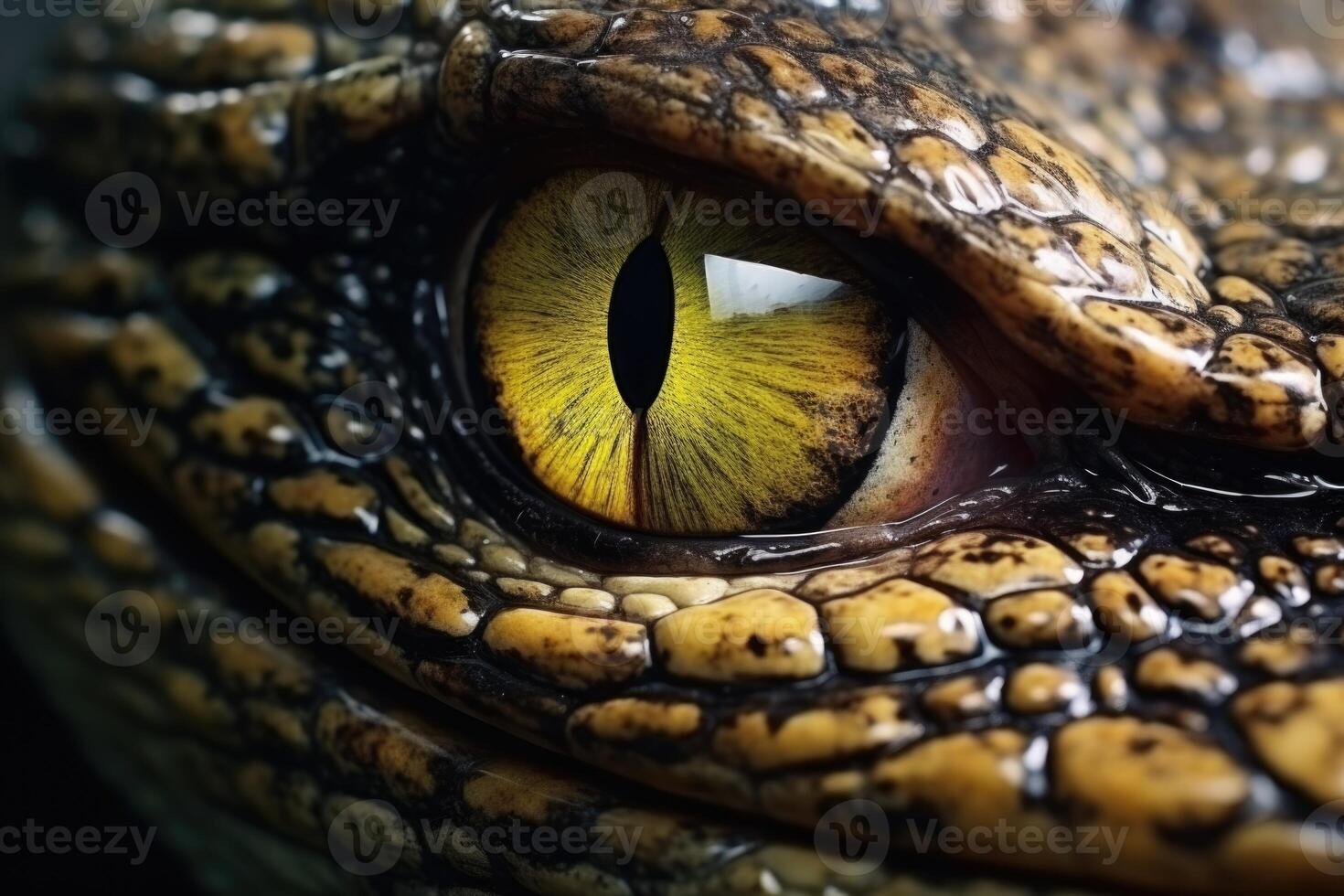 ai generato avvicinamento macro Visualizza di un' coccodrilli occhio foto