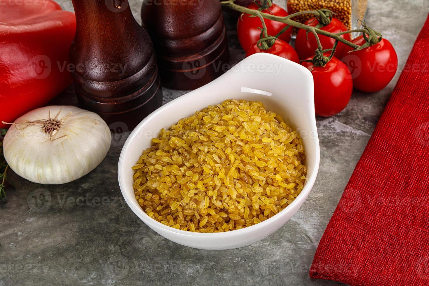 asciutto Grano bulgur cereale mucchio foto