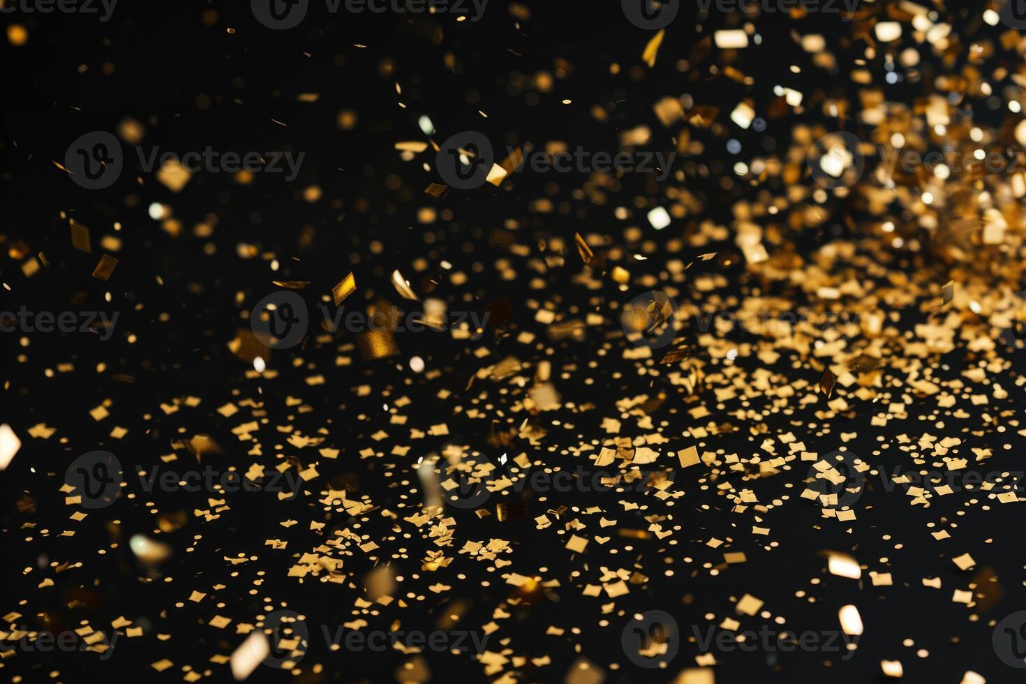 ai generato festivo oro coriandoli struttura su nero sfondo. foto