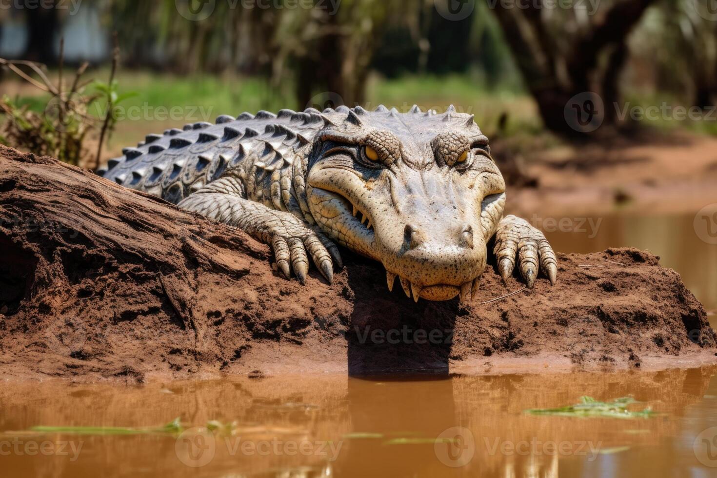 ai generato Nilo coccodrillo macchiato su Sud africano safari foto