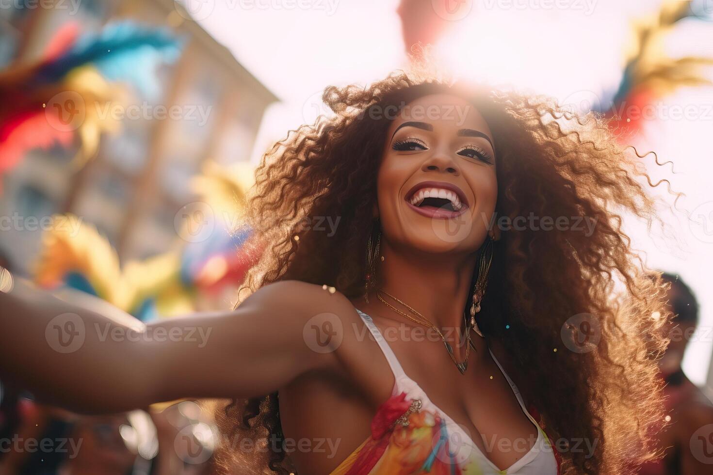 ai generato gioioso brasiliano carnaval celebrazione con danza donne foto