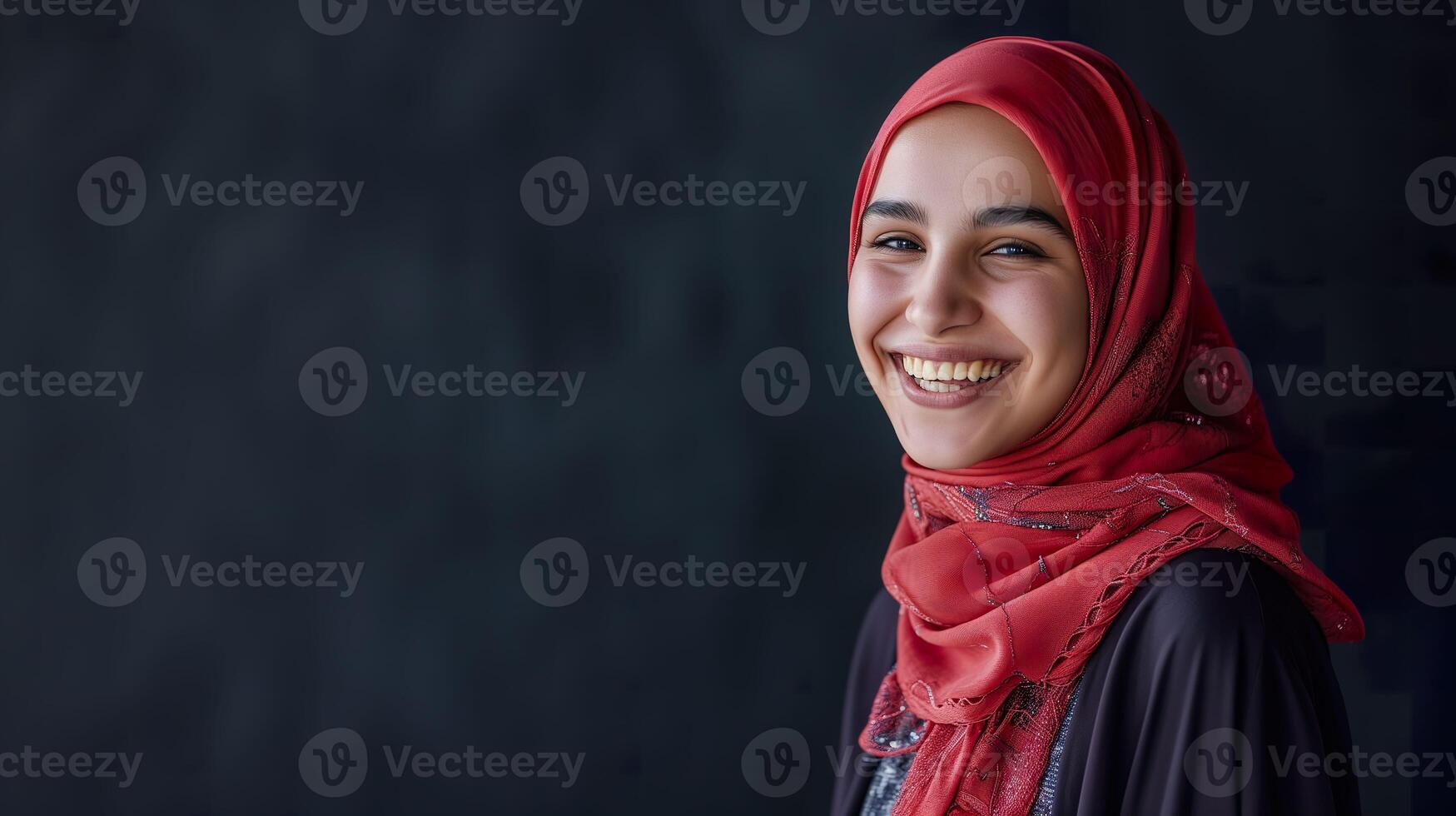 ai generato sorridente islamico ragazza, cattura culturale diversità e gioia foto