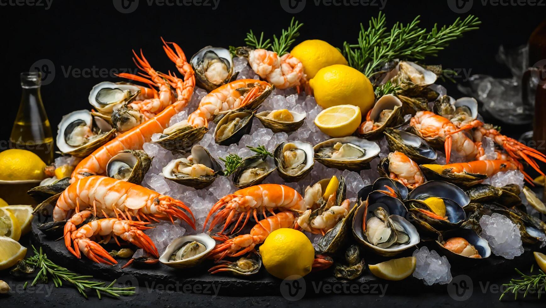 ai generato assortito crudo frutti di mare con ghiaccio foto