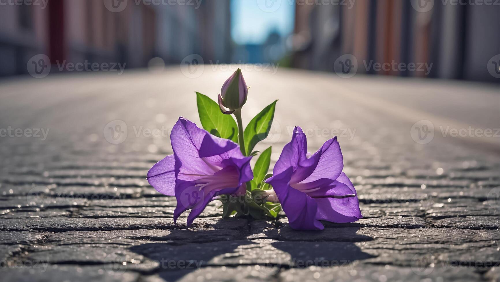 ai generato bellissimo solitario fiore cresce a partire dal asfalto foto