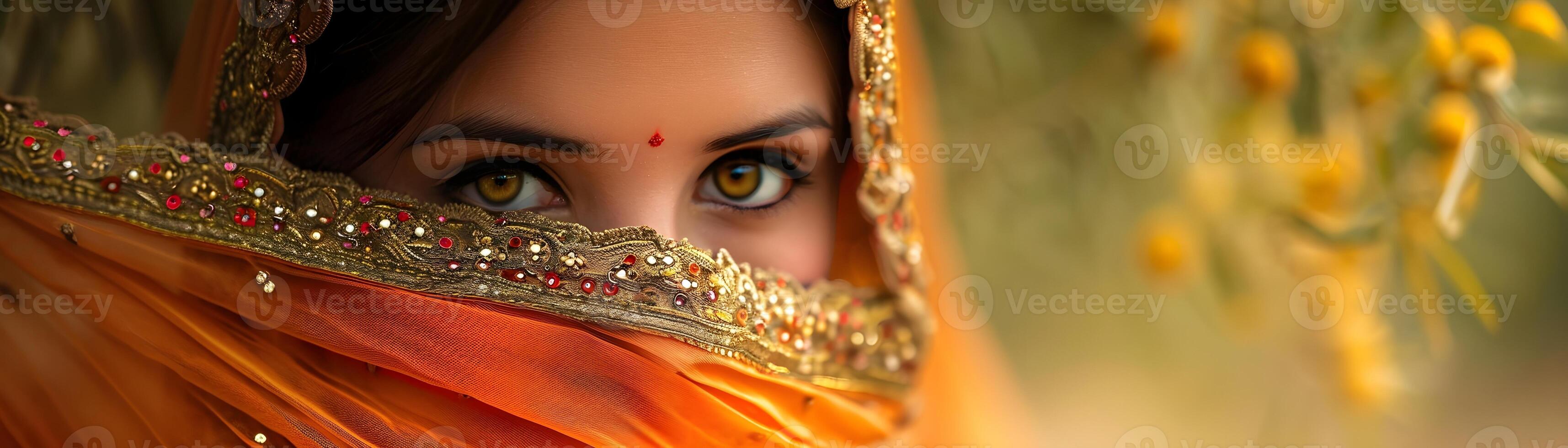 ai generato ritratto di giovane bellissimo indiano femmina indossare tradizionale indiano Abiti, generativo ai foto