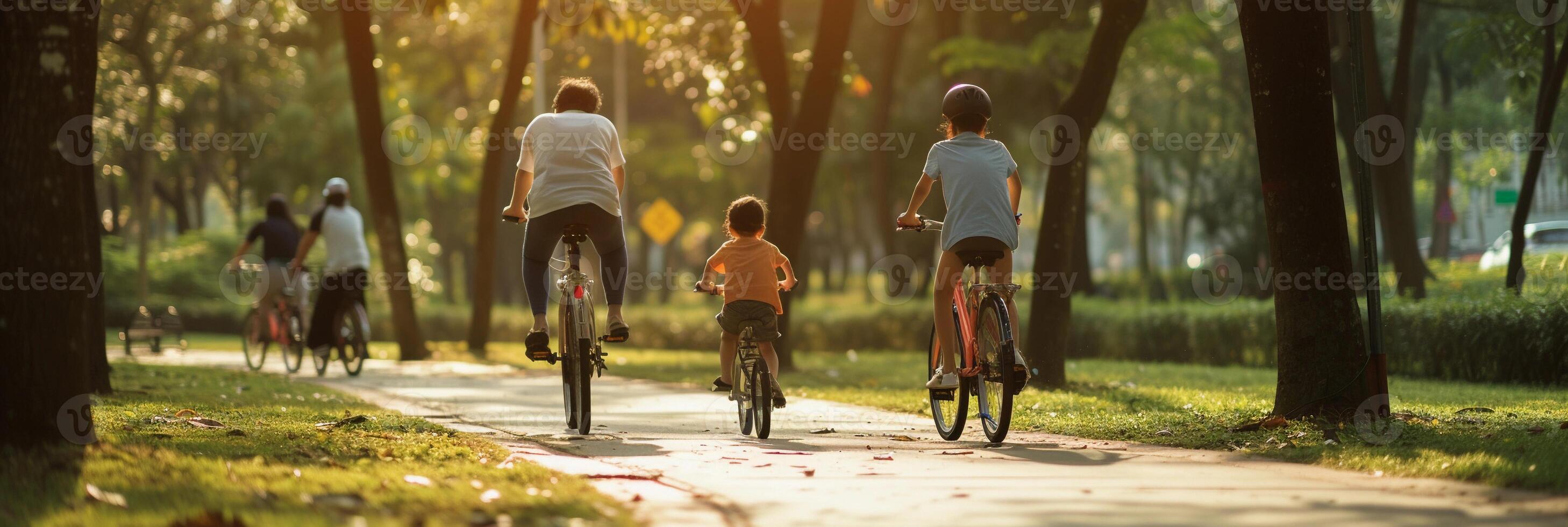 ai generato rinnovato all'aperto attività, persone coinvolgente nel all'aperto attività piace bicicletta, escursionismo, o giocando gli sport nel il piacevole primavera tempo atmosferico, sfondo Immagine, generativo ai foto