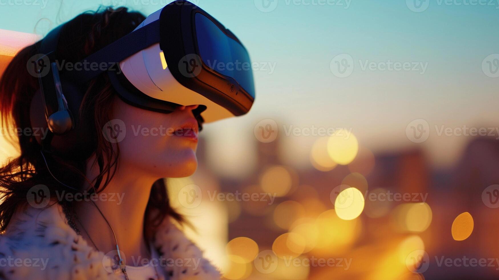 ai generato virtuale la realtà esplorazione, catturare qualcuno indossare un' vr cuffia, sfondo Immagine, generativo ai foto