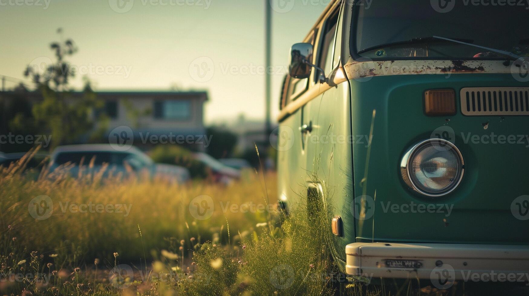 ai generato camper furgone libertà, catturare un' camper furgone parcheggiata di il spiaggia o nel un' panoramico Posizione, sfondo Immagine generativo ai foto