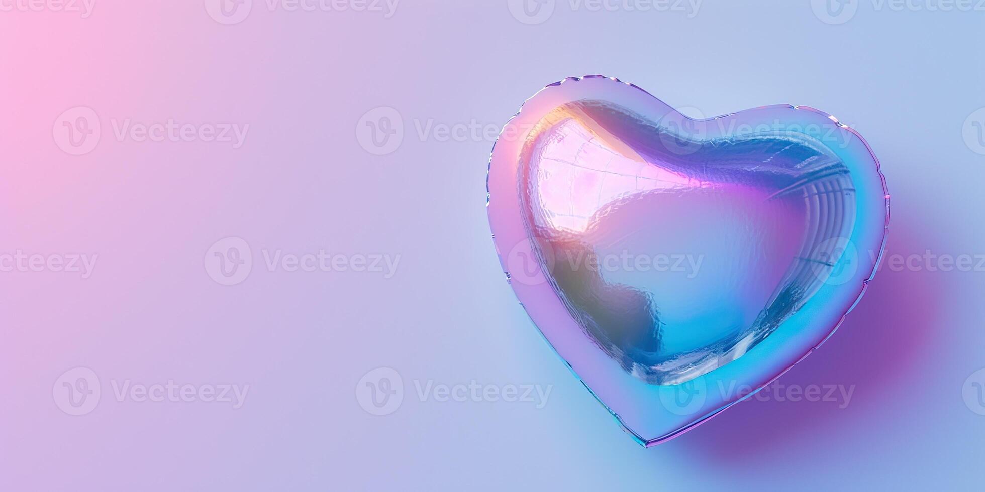 ai generato iridescente cuore Palloncino su un' pendenza sfondo foto