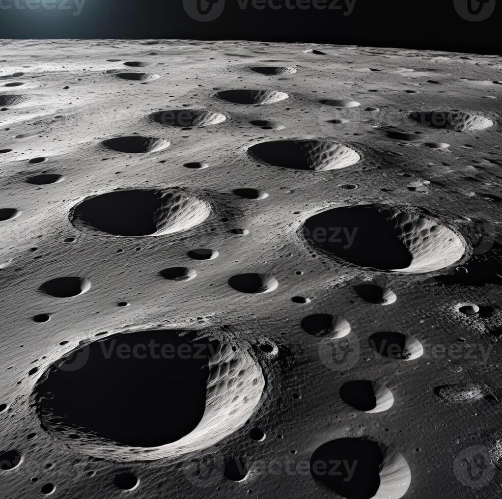ai generato di luna superficie nel crateri foto