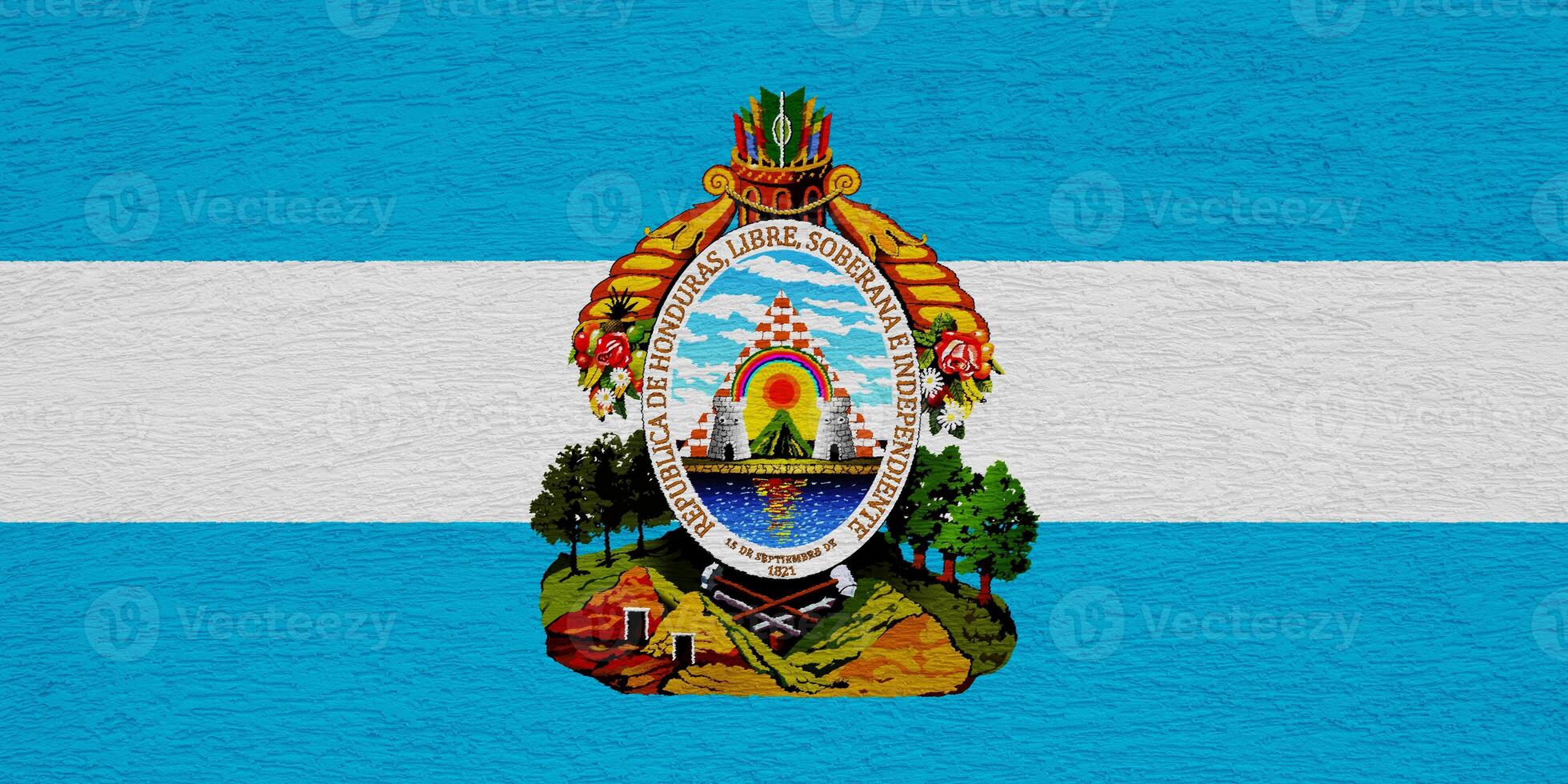 bandiera e cappotto di braccia di repubblica di Honduras su un' strutturato sfondo. concetto collage. foto