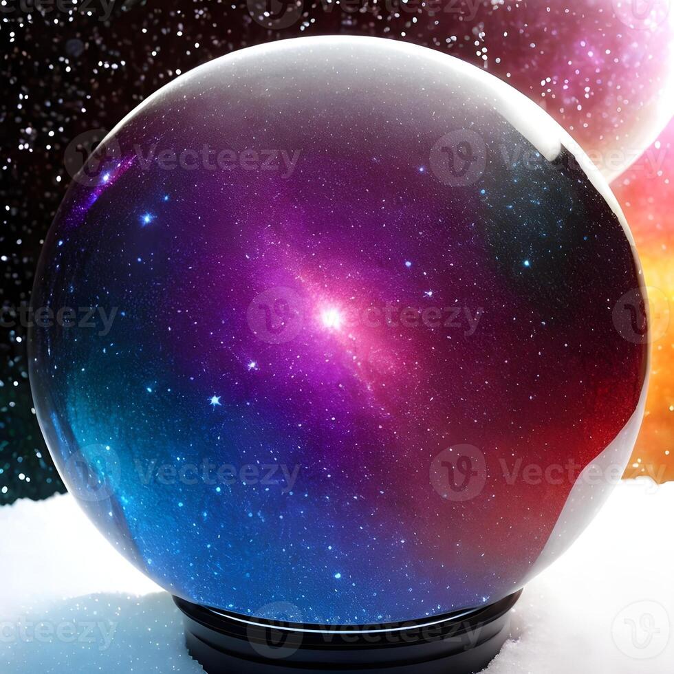 ai generato fantasia generativo ai vetroformismo. spazio, nebulosa, terra siamo contenuto entro un' bicchiere sfera. foto