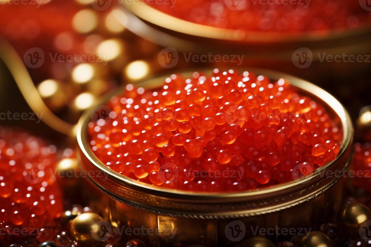 ai generato vaso di delizioso fresco salmone pesce rosso caviale, vicino su. ai generato. foto