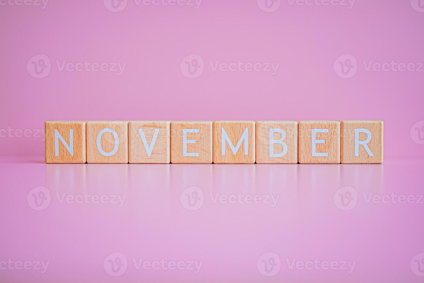 di legno blocchi modulo il testo novembre contro un' rosa sfondo. foto
