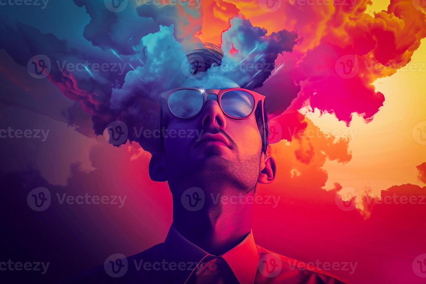 ai generato surreale depresso ufficio uomo subìto a partire dal mentale malattia, pensieri eccessivi, stress, ansia, mentale malattia concetto foto