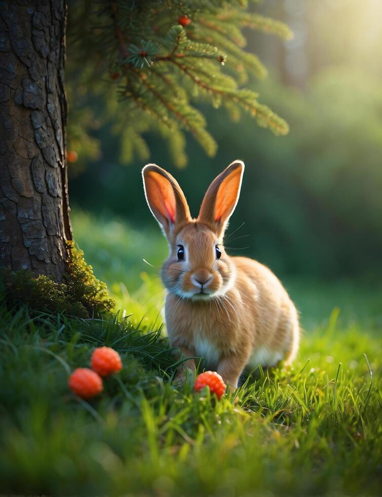 ai generato coniglio nel il giardino foto