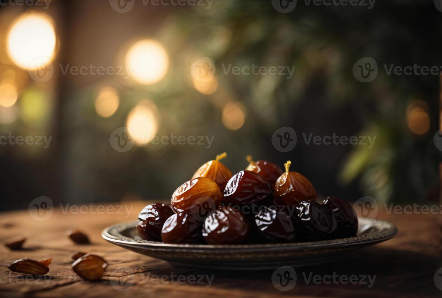 ai generato Ramadan concetto avvicinamento di date frutta con bellissimo naturale visto foto