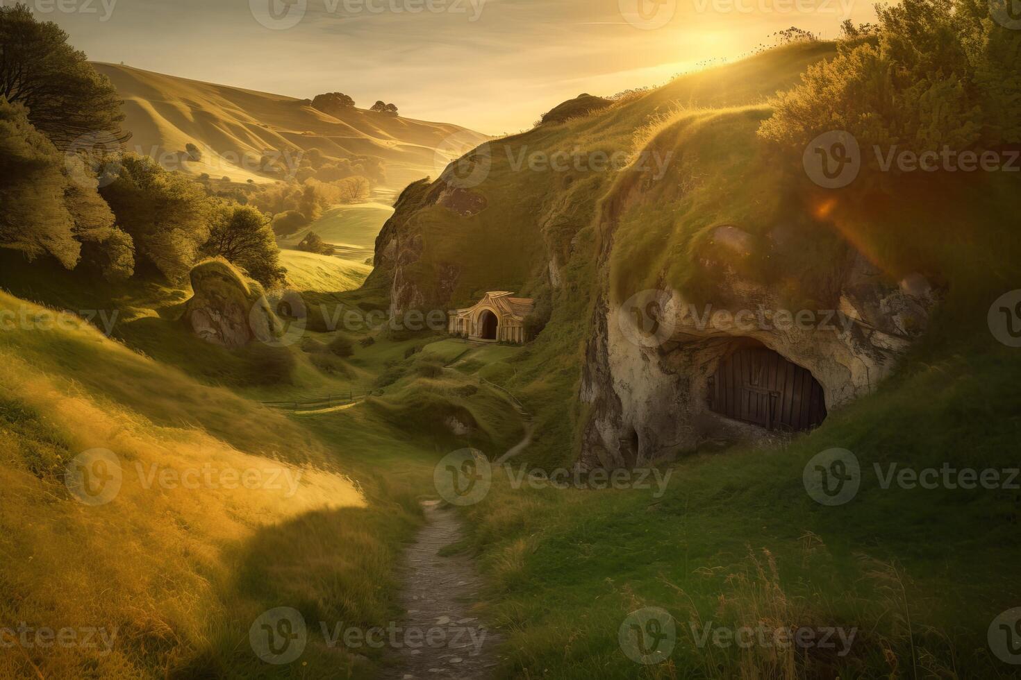 ai generato paesaggio mattina Alba naturale grotta. creare ai foto